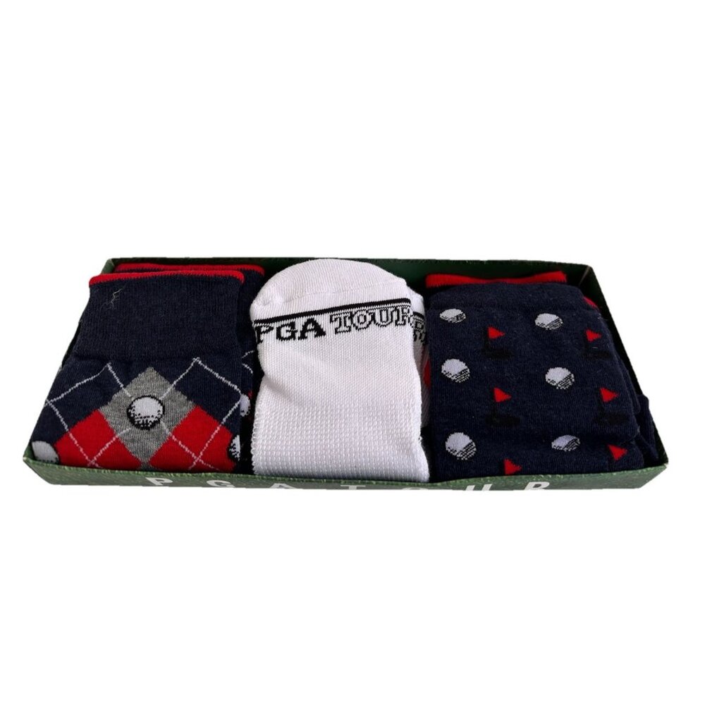 New PGA TOUR Dress Golf Argyle Socks 3-pack Gift Box Mens Shoe‎ Size 9-12